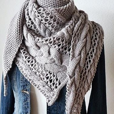 Cozy Winter Cable Triangle Scarf | Knitting Pattern PDF