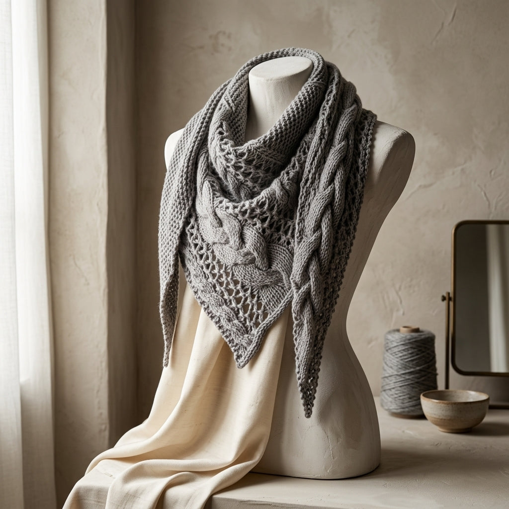 Cozy Winter Cable Triangle Scarf | Knitting Pattern PDF