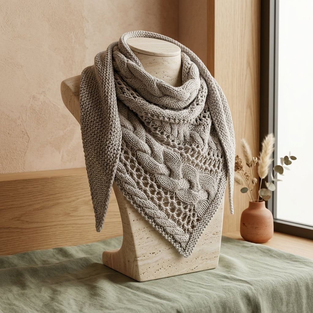 Cozy Winter Cable Triangle Scarf | Knitting Pattern PDF