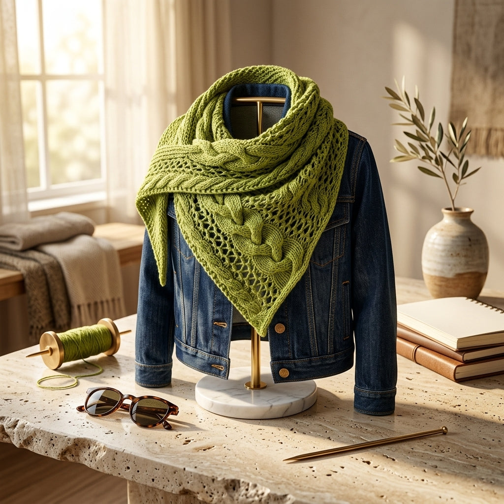 Cozy Winter Cable Triangle Scarf | Knitting Pattern PDF