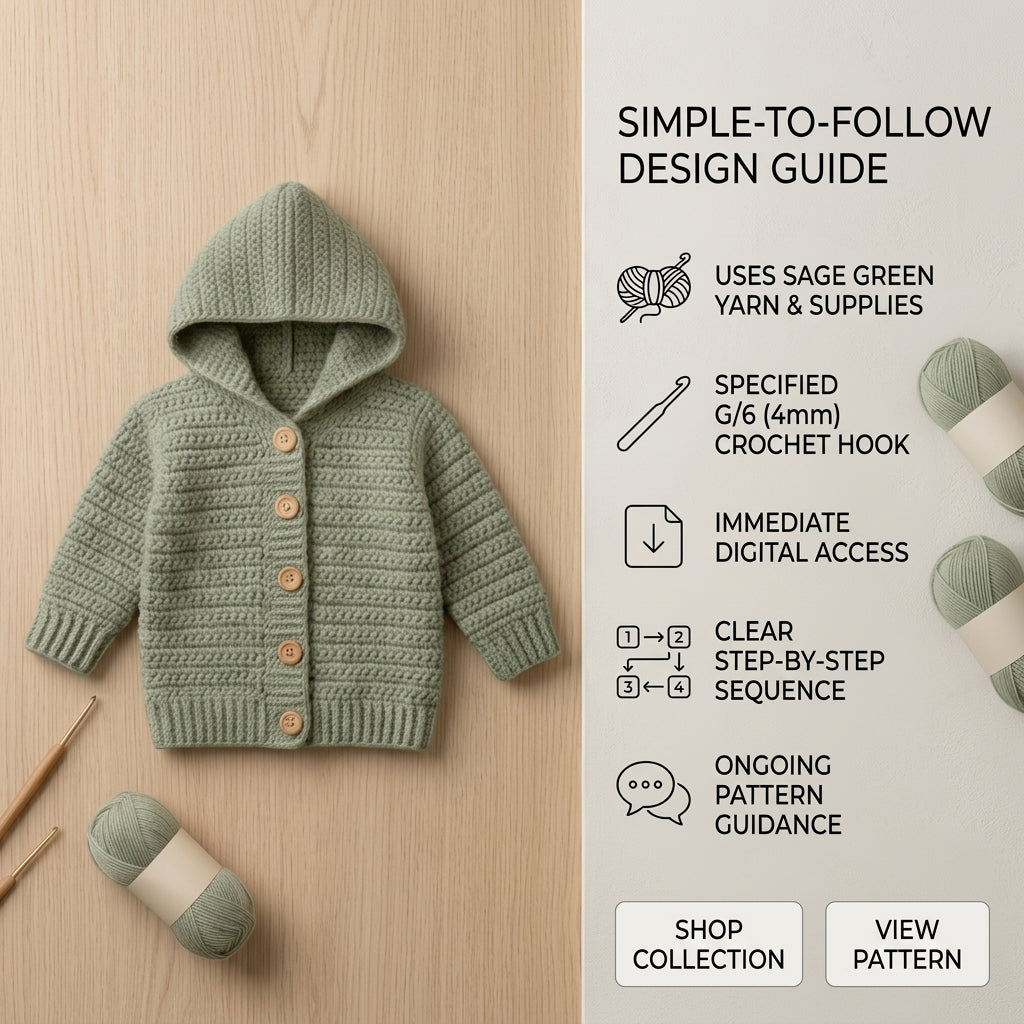 Premium Cardigan Hooded Baby Hoodie | Crochet Pattern PDF