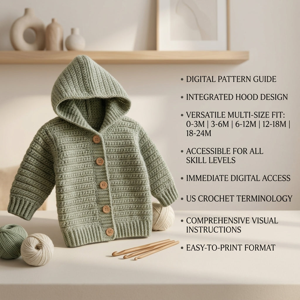Premium Cardigan Hooded Baby Hoodie | Crochet Pattern PDF