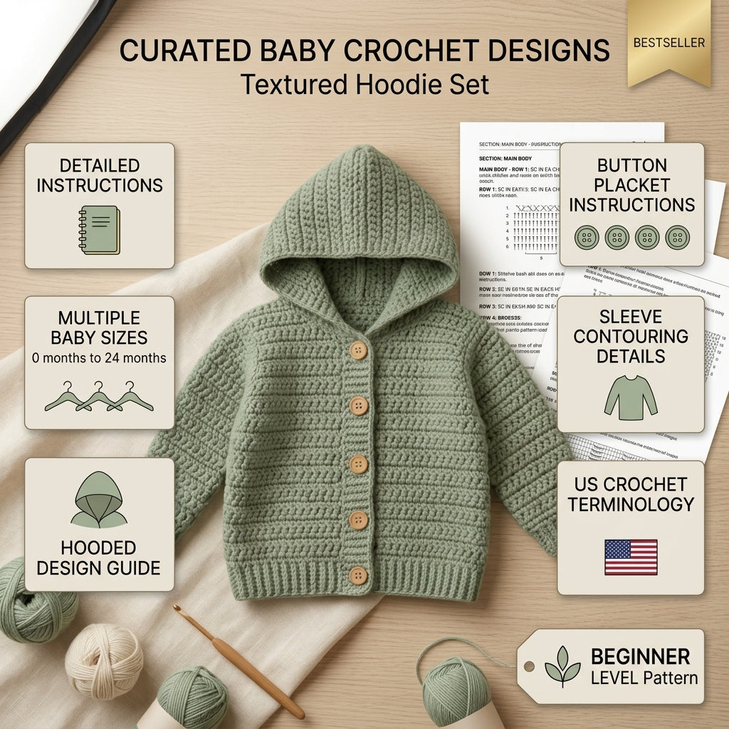 Premium Cardigan Hooded Baby Hoodie | Crochet Pattern PDF