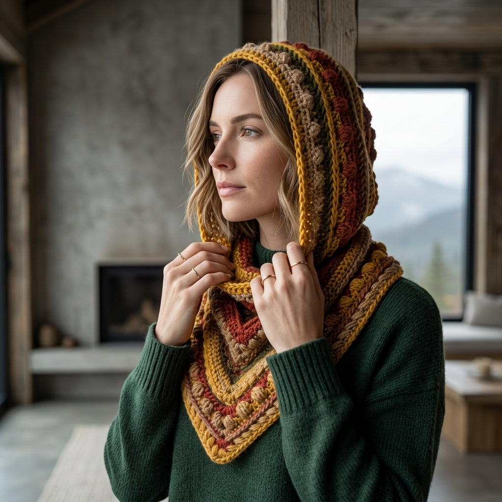 Fable Cowl Hooded Scarf | Textured Crochet Pattern PDF