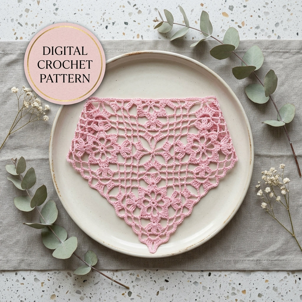 Lacy Flower Squares Bandana V2 | Crochet Pattern PDF