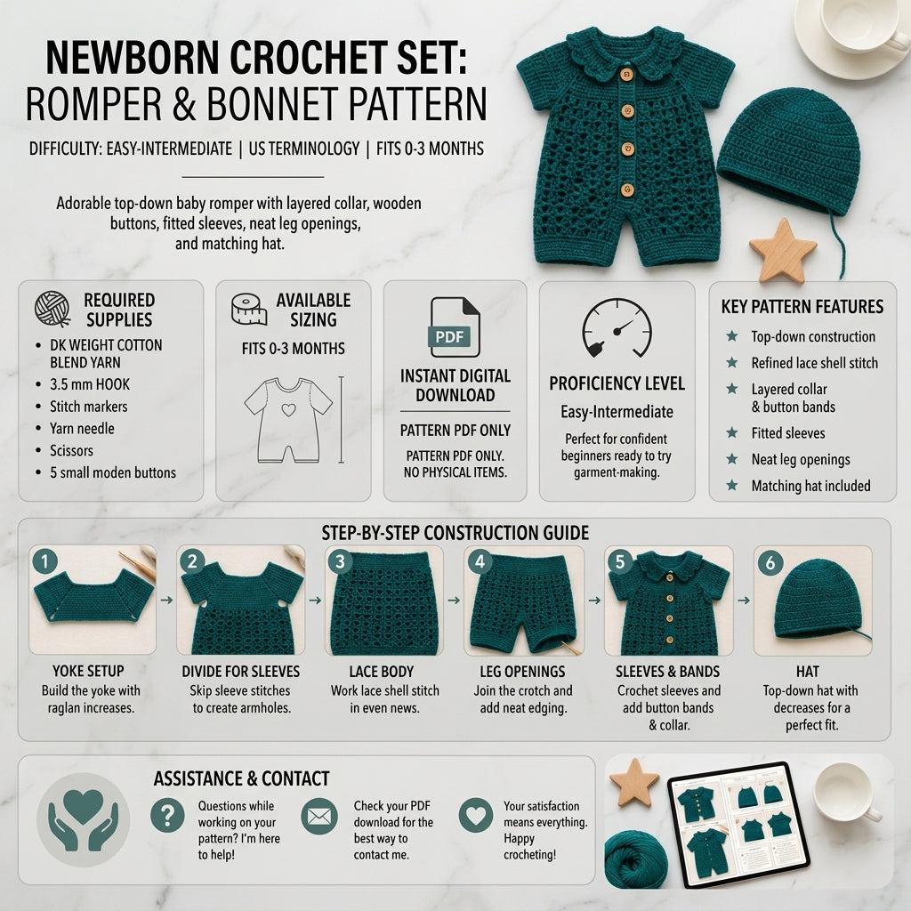 Romper Newborn Outfit Baby Hat | Crochet Pattern PDF