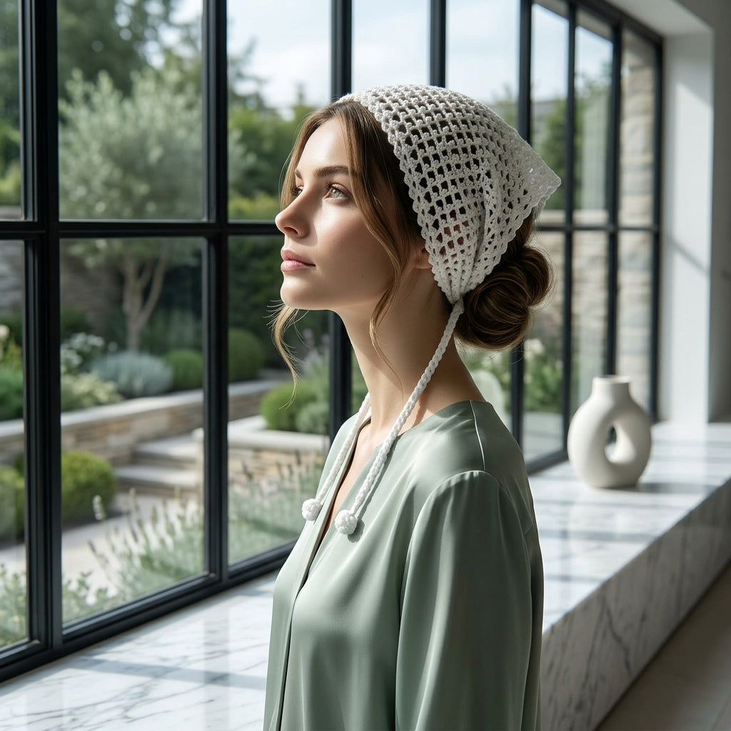 Floral Tie Lace Headscarf | Crochet Pattern PDF