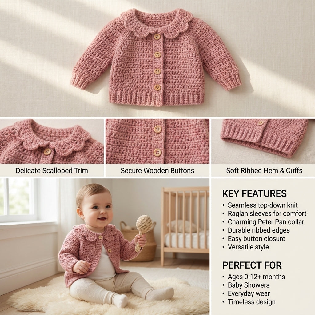 Raglan Baby Cardigan Raglan v2 | Crochet Pattern PDF
