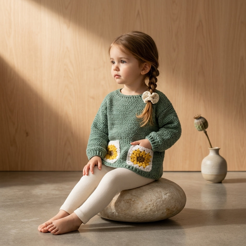 Children Sweater Sunflower Baby Pullover | Crochet Pattern PDF