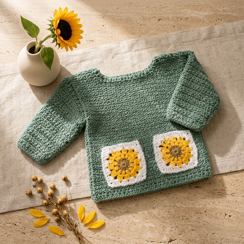 Children Sweater Sunflower Baby Pullover | Crochet Pattern PDF