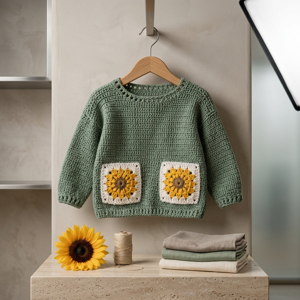Children Sweater Sunflower Baby Pullover | Crochet Pattern PDF
