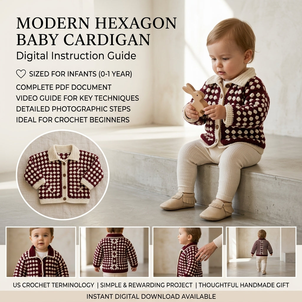 Granny Square Baby Cardigan Hexagon v4 | Crochet Pattern PDF