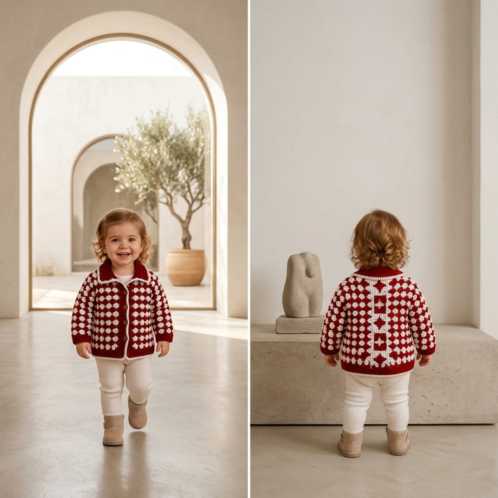 Granny Square Baby Cardigan Hexagon v4 | Crochet Pattern PDF