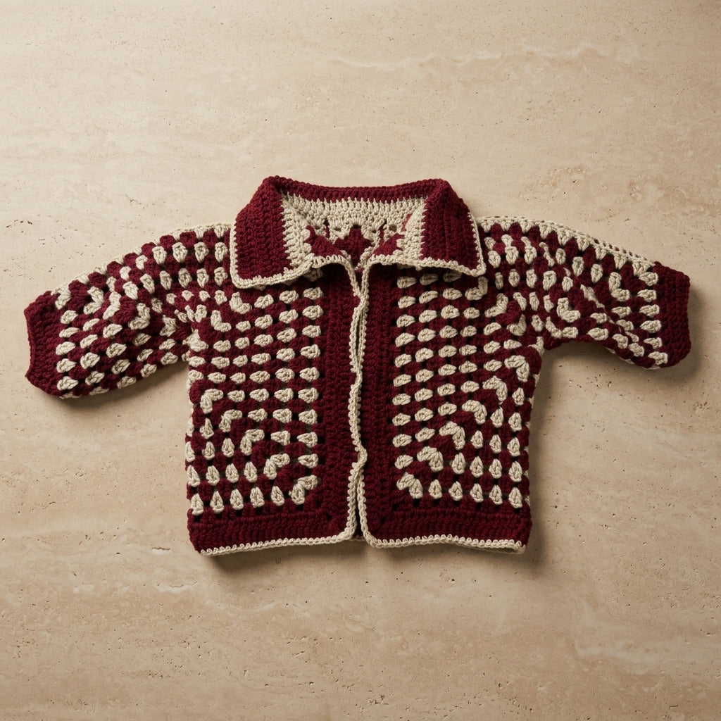 Granny Square Baby Cardigan Hexagon v4 | Crochet Pattern PDF