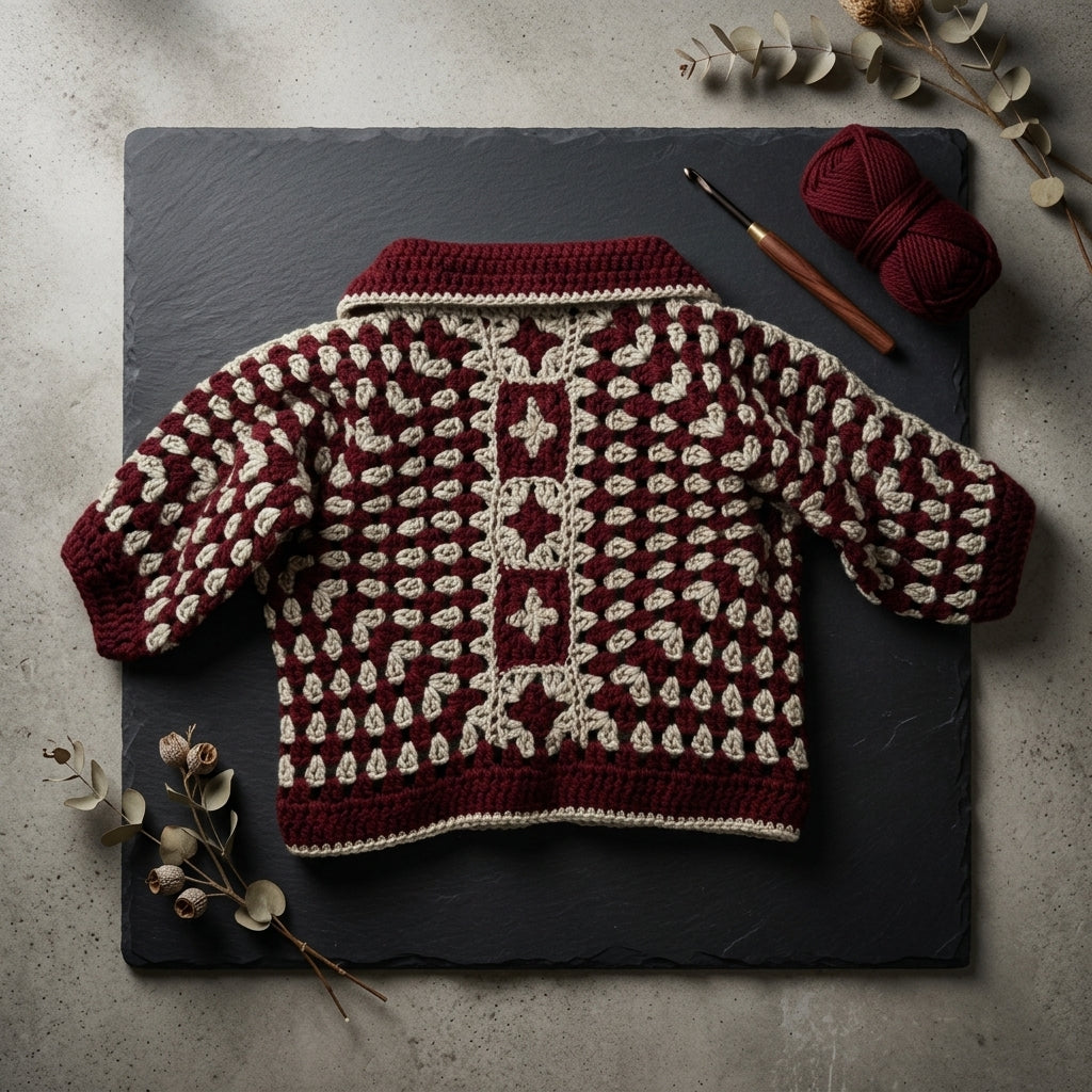 Granny Square Baby Cardigan Hexagon v4 | Crochet Pattern PDF