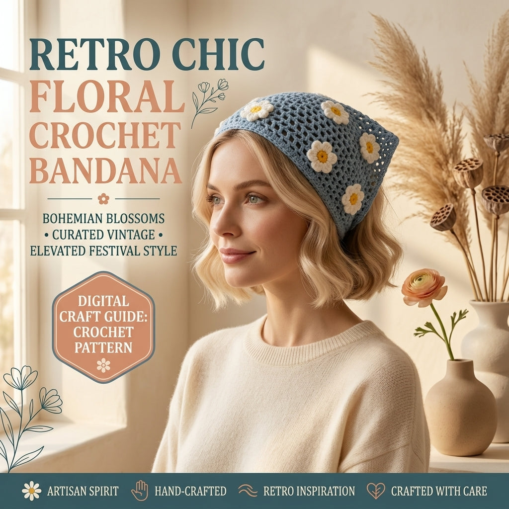 Retro 70s Daisy Hair Scarf | Crochet Pattern PDF
