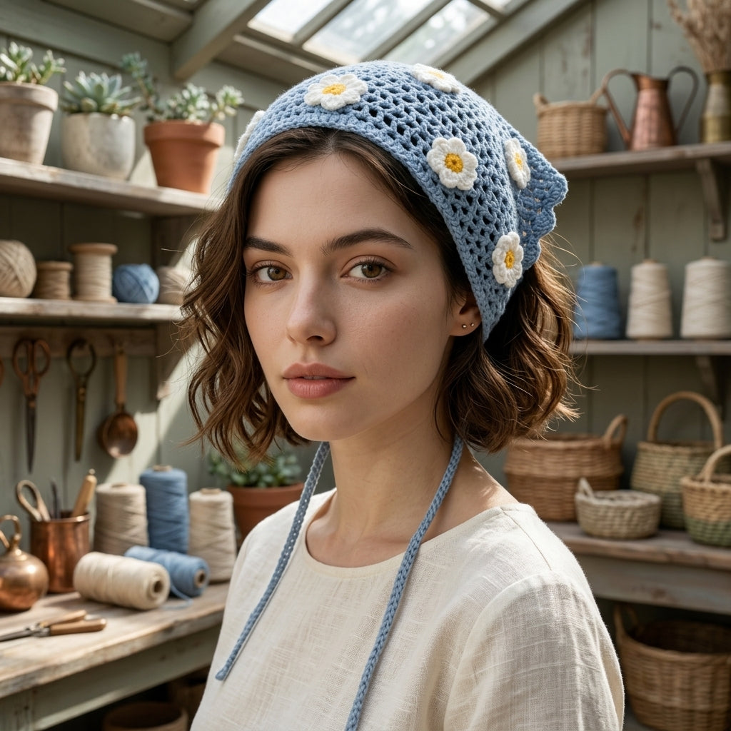 Retro 70s Daisy Hair Scarf | Crochet Pattern PDF