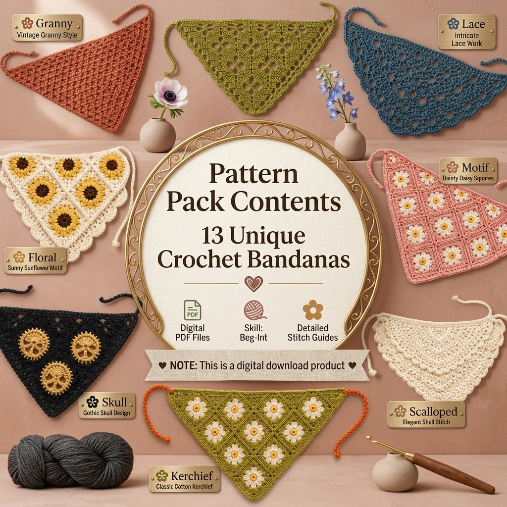 13-in-1 Hair Kerchief Collection | Crochet Pattern PDF