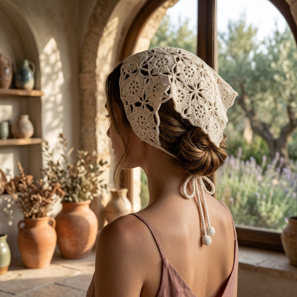 Floral Granny Square Head Scarf | Crochet Pattern PDF