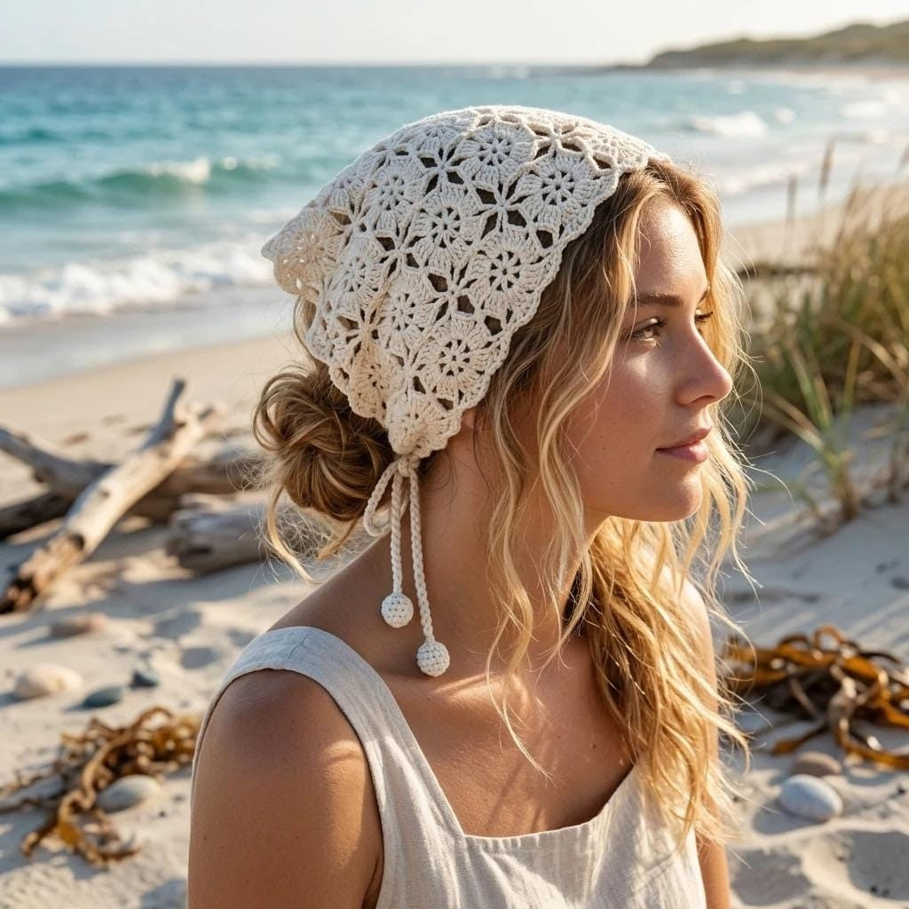 Floral Granny Square Head Scarf | Crochet Pattern PDF