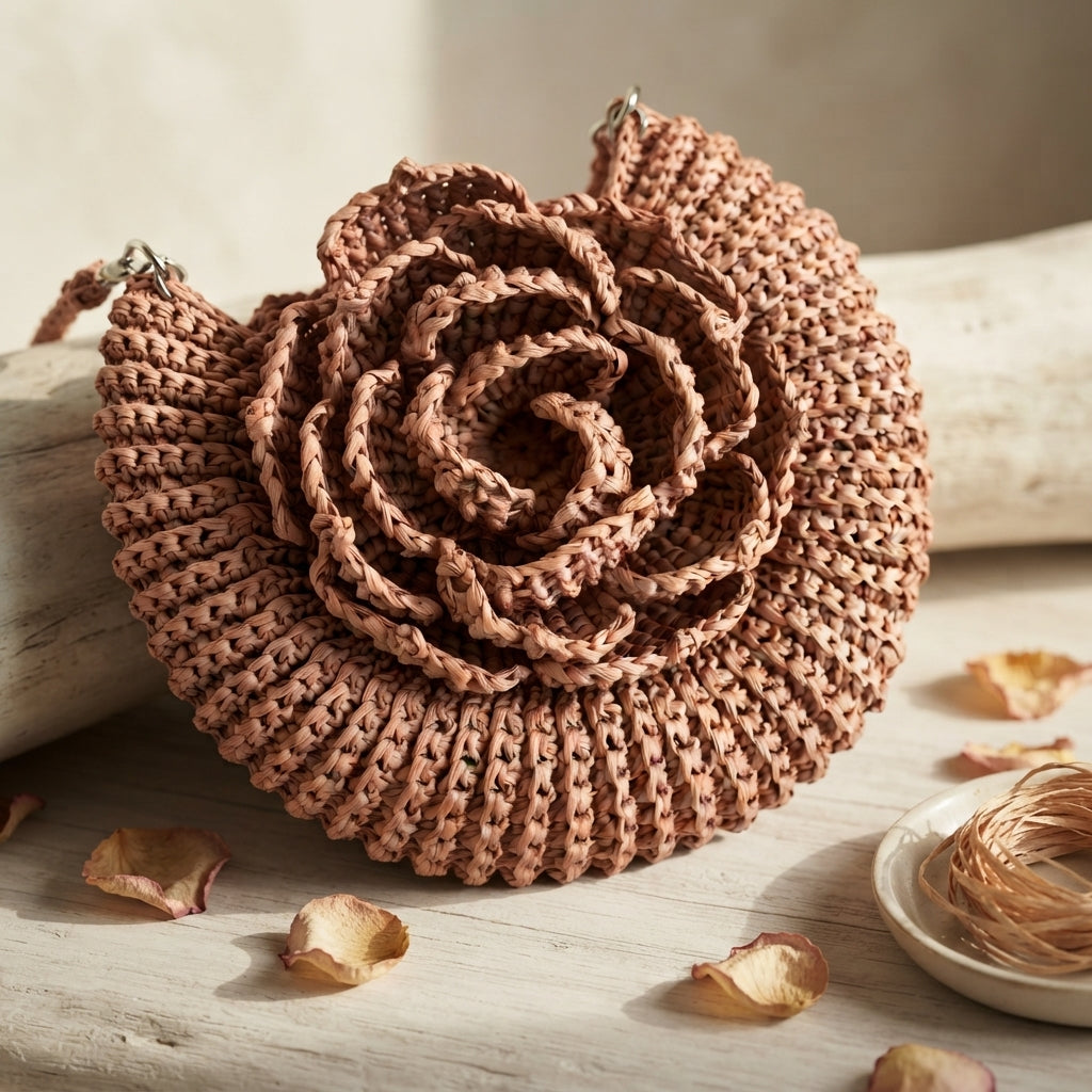 Raffia Flower Handbag | Crochet Pattern PDF