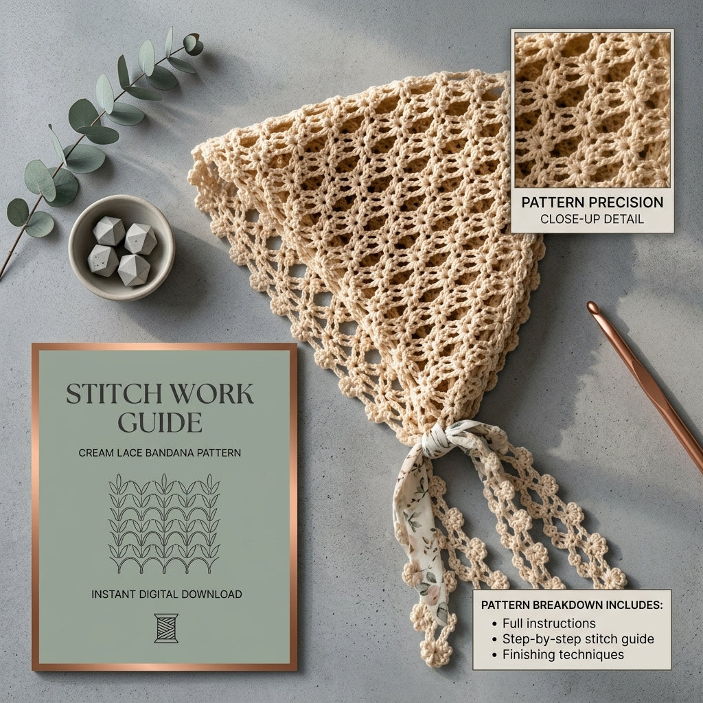 Boho Floral Lace Bandana | Crochet Pattern PDF