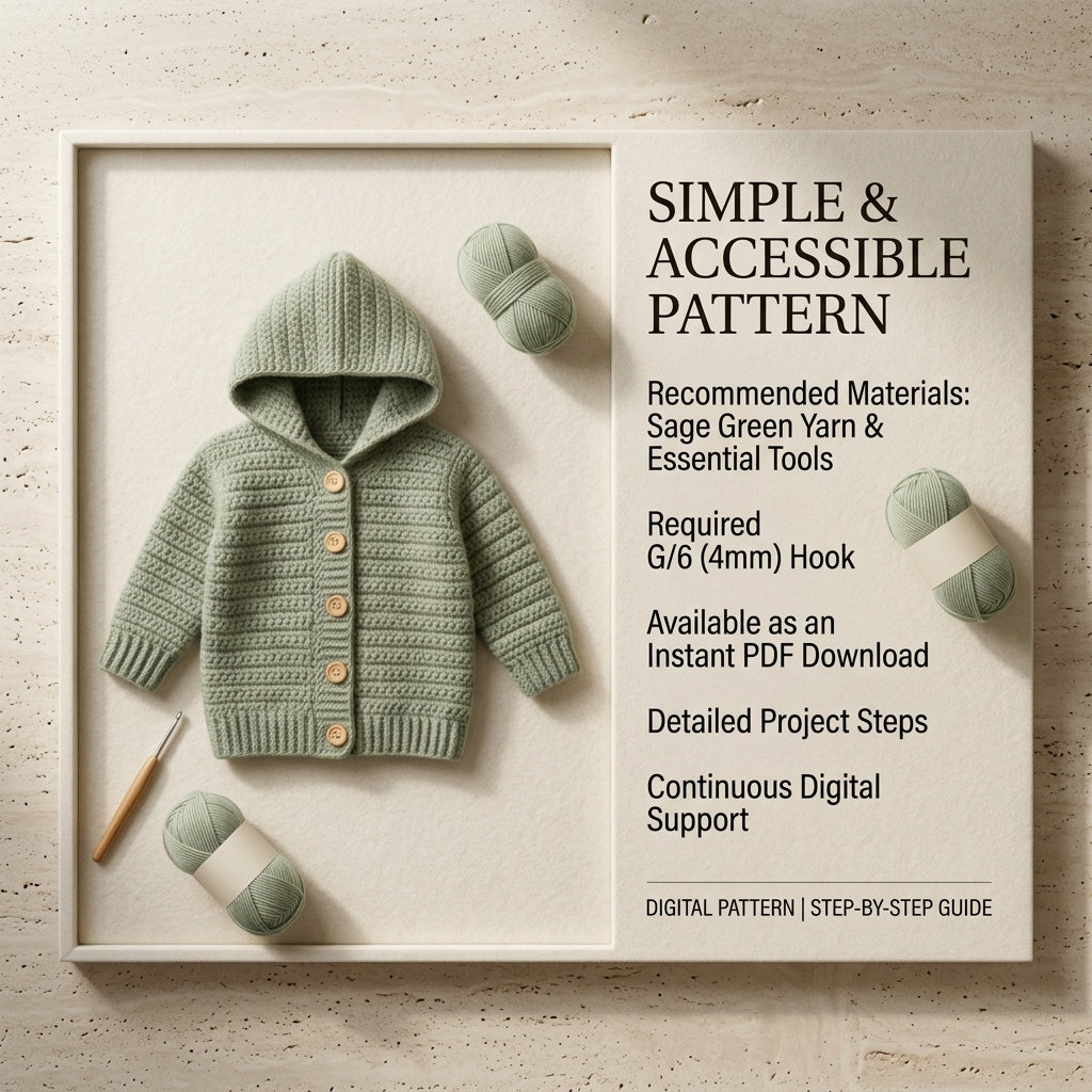 Premium Cardigan Hooded Baby Hoodie | Crochet Pattern PDF