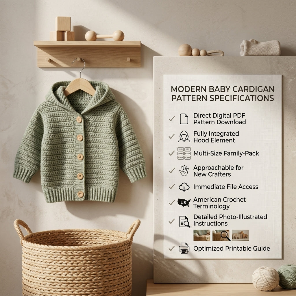 Premium Cardigan Hooded Baby Hoodie | Crochet Pattern PDF