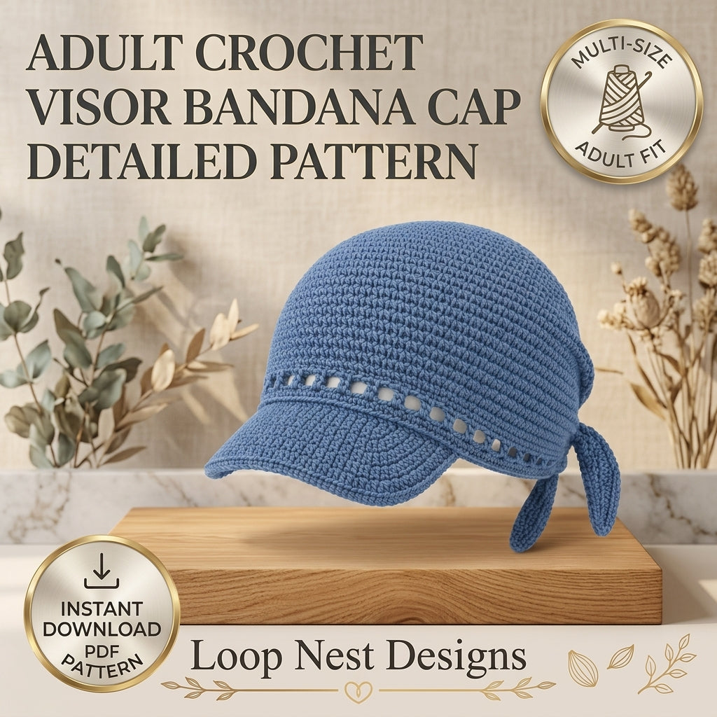 Visor Hat with Ties | Crochet Bandana Cap Pattern PDF