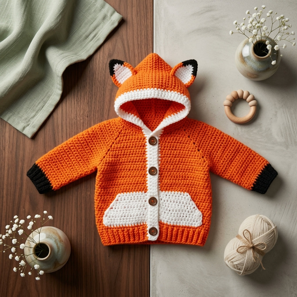 Hoodie Cardigan Fox Baby Hoodie | Crochet Pattern PDF