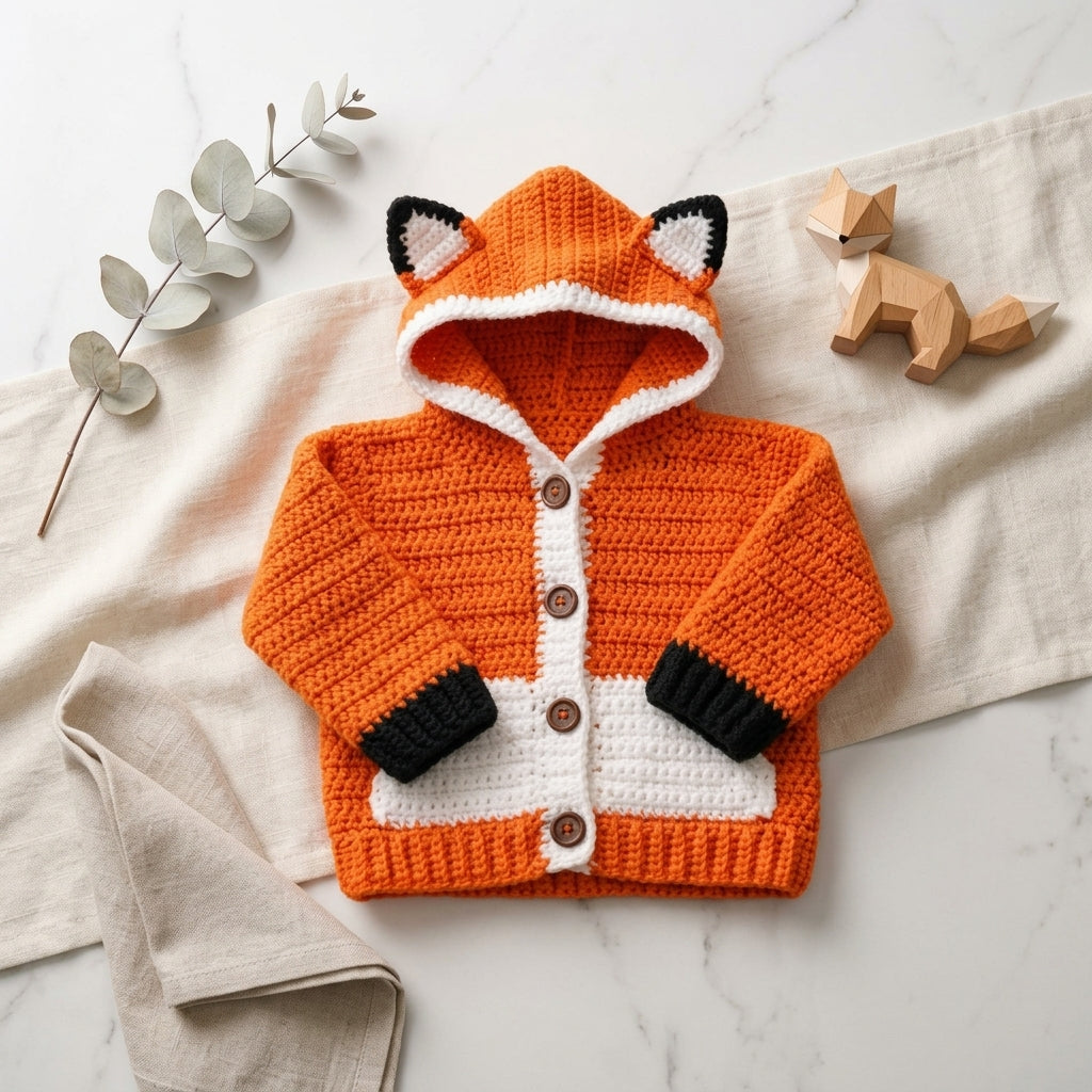 Hoodie Cardigan Fox Baby Hoodie | Crochet Pattern PDF