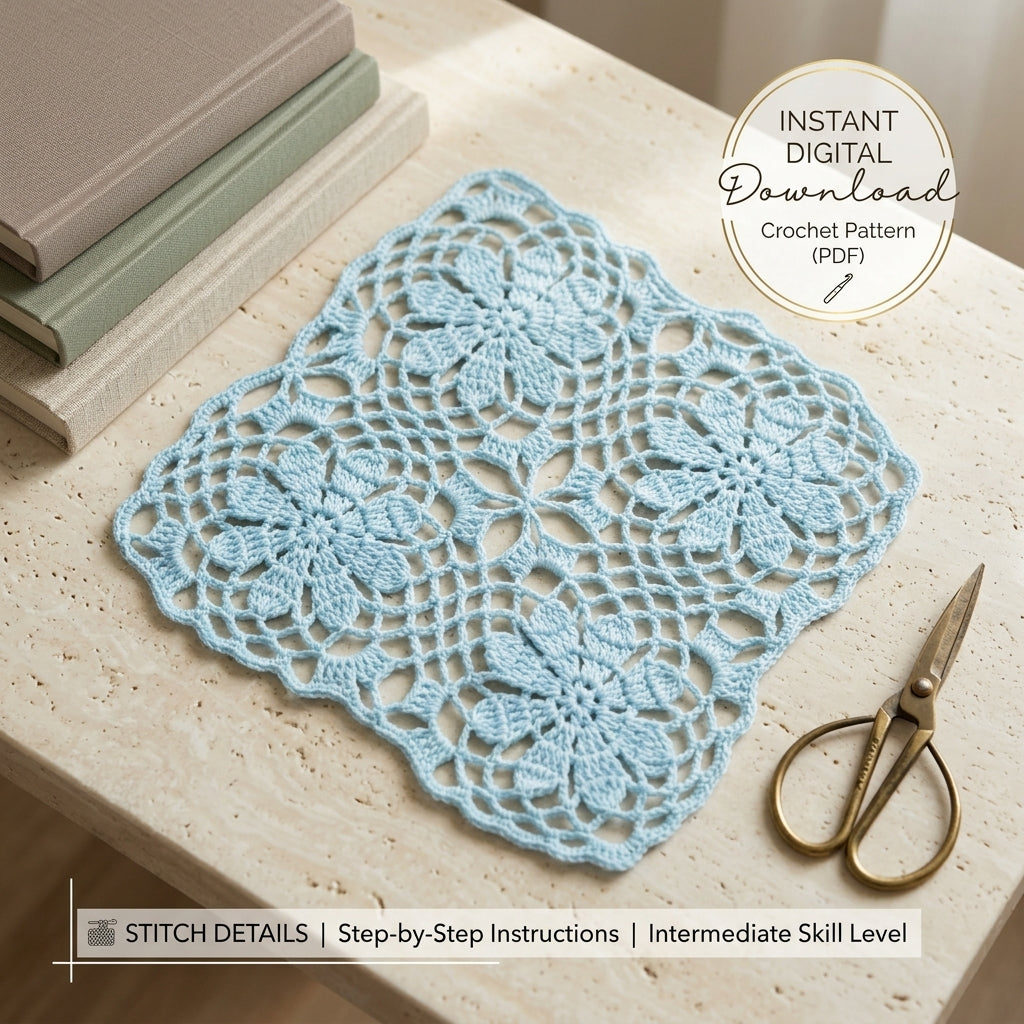 Lacy Flower Squares Bandana | Crochet Pattern PDF